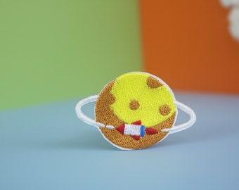 Planet with Rocket Embroidered Iron-On Patch