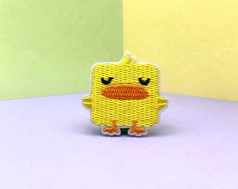 Yellow Duck Embroidered Iron-On Patch, Kawaii Applique