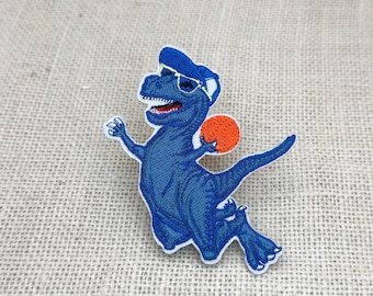 Blue Basketball Dinosaur Patch, Funny T Rex Iron On Applique
