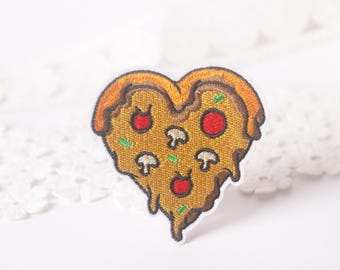 Heart-Shaped Pizza Iron On Patch: Embroidered Funny Applique