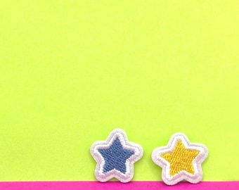 2pc Tiny Star Iron On Patch: Blue & Yellow Embroidered Applique