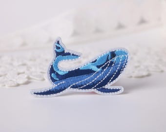 Blue Whale Iron-On Patch: Embroidered Applique