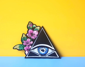 Floral All-Seeing Eye Embroidered Iron-On Patch