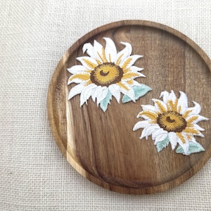 White Sunflower Embroidered Iron-On Patch: DIY Applique