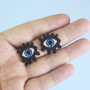 a pair of tiny creepy eyes patch, evil eyes patch, iron on patch/embroidered patch/funny patch/applique/sew on patch