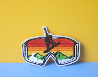 ski goggles mountain sunset outdoor enthusiasts iron on patch/embroidered patch/funny patch/applique/sew on patch
