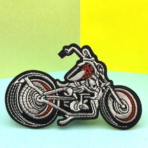 Motorcycle Embroidered Patch – Biker Iron-On Patch for Jackets, Vests, Bags – Chopper Motorcycle Applique – Rocker Club Patch