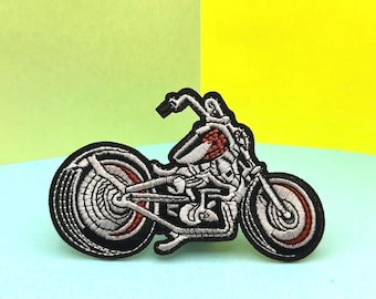 Motorcycle Embroidered Iron-On Patch: Biker Jacket Applique