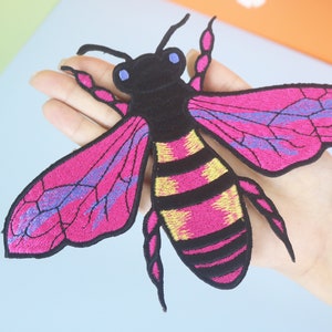 Pink & Gold Bumble Bee Embroidered Iron-On Patch
