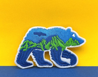 Blue Bear Mountain Embroidered Patch: Wilderness Hiking Applique