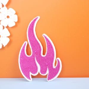 Pink Flame Patch: Embroidered Iron-On Applique