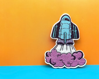 Rocket Embroidered Iron-On Patch: Spacecraft Applique