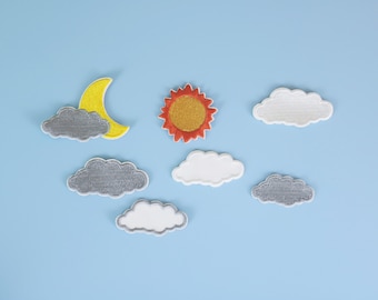a set of 7 sky patch, moon, cloud patch, sun patch, iron on patch/embroidered patch/funny patch/applique/sew on patch