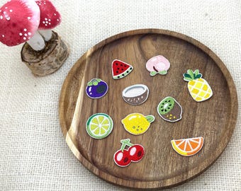 Tiny Fruit Iron-On Patches - 10pc Self-adhesive Embroidered Applique Set