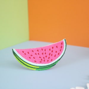 Watermelon Slice Iron-On Patch: Embroidered Fruit Applique