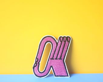 Pink 'OK' Hand Gesture Iron On Patch: Embroidered Applique
