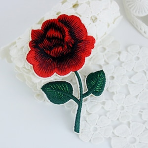 Red Rose Embroidered Iron-On Patch