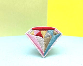 Rainbow Diamond Iron-On Patch: Embroidered Applique