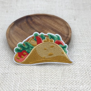Parche termoadhesivo de taco bordado, aplique divertido