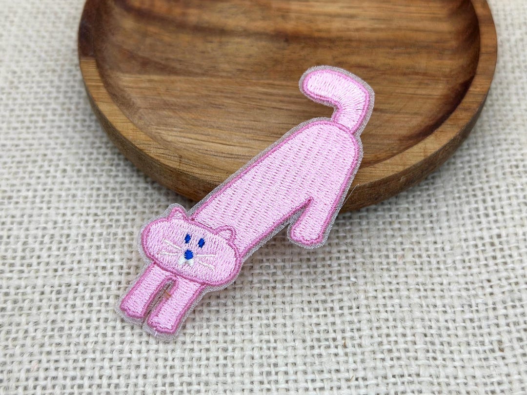 Pink Patch Kitten Stretching Pink Cat Embroidered Patch - Funny Iron on Applique - Etsy