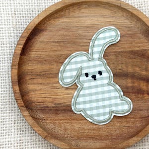 Kawaii Gingham Green Bunny Embroidered Iron-On Patch