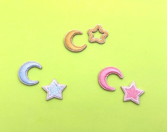 Tiny Moon and Star 2pc Set Stick on patch, iron on patch/embroidered patch/funny patch/applique/sew on patch