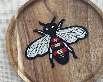 Bumble Bee Embroidered Iron-On Patch: Honeycomb Applique