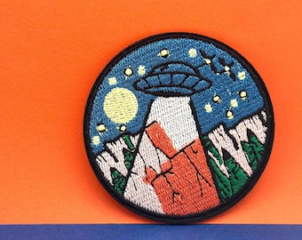 UFO Badge Patch, Embroidered Iron-On Applique