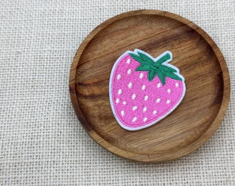 Pink Strawberry Embroidered Iron-On Patch: Summer DIY Applique