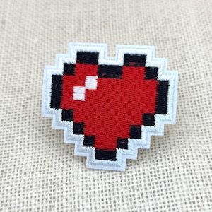 Pixel Heart Iron On Patch: Retro 8-Bit Gamer Applique