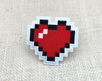 Pixel Heart Iron On Patch: Retro 8-Bit Gamer Applique