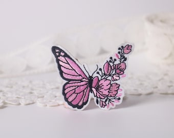 Pink floral butterfly iron on patch/embroidered patch/funny patch/applique/sew on patch