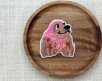 Cocker Spaniel Dog Patch – Pink Scarf Embroidered Iron-On Patch