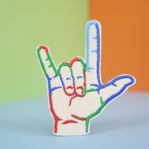 Ich liebe dich Patch, Finger Patch, Aufnäher zum aufbügeln, Aufnäher, gestickt, Aufnäher, Applikation, Aufnäher