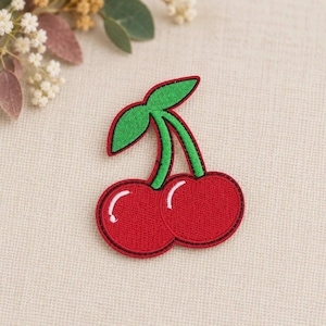 Cherry Iron-On Patch: Embroidered Fruit Applique