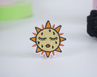 Sweaty Sun Iron-On Patch, Embroidered Applique