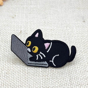 Coding Cat Iron On Patch, Cute Kitty Embroidered Applique