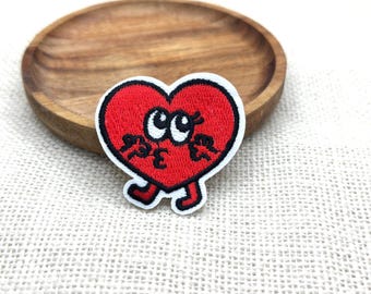 Kawaii Heart with Eyes and Feet Embroidered Patch: Iron-On Valentine’s Applique