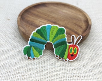 Green Caterpillar Iron On Patch: Embroidered Insect Applique