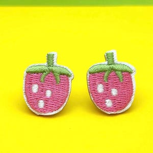 Tiny Strawberry Iron On Patch: Embroidered Applique