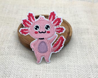 Pink Axolotl Iron On Patch, Embroidered Applique