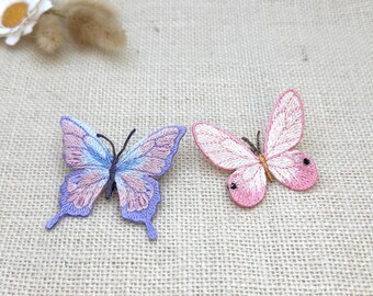 Pink Purple Aesthetic Butterfly Set Iron On Patch: Embroidered Applique