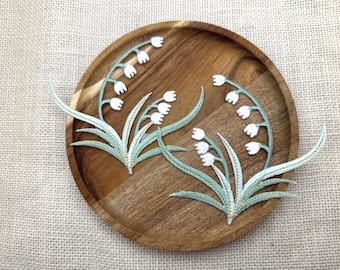 Maiglöckchen Zwiebeln Blumen Floral Pflanze Blatt Gesticktes Aufbügler