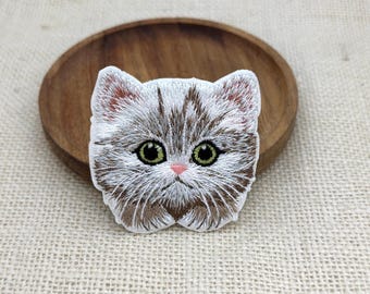 Grey Tabby Kitten Iron-On Patch: Embroidered Cat Applique