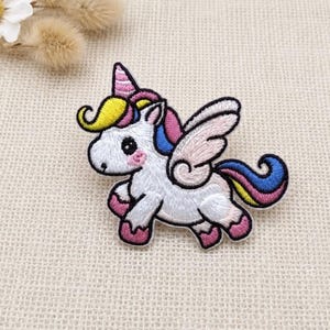Flying Unicorn Iron-On Patch: Rainbow Pastel Embroidered Applique