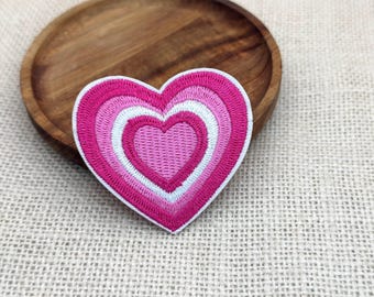 Pink Heart Iron-On Embroidered Patch