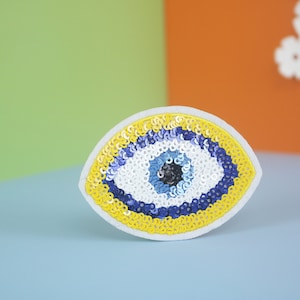 sequined evil eye patch, iron on patch/embroidered patch/funny patch/applique/sew on patch