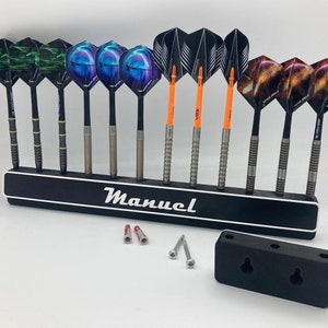 Personalized wall holder for steel and soft darts with your own name without visible screw holes image 3