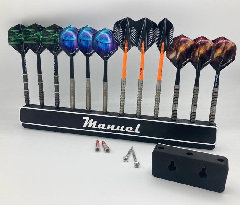 Personalized wall holder for steel and soft darts with your own name without visible screw holes image 3