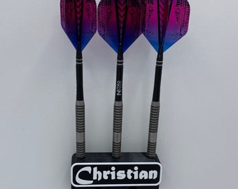 Personalized wall mount for steel and soft darts with your own name